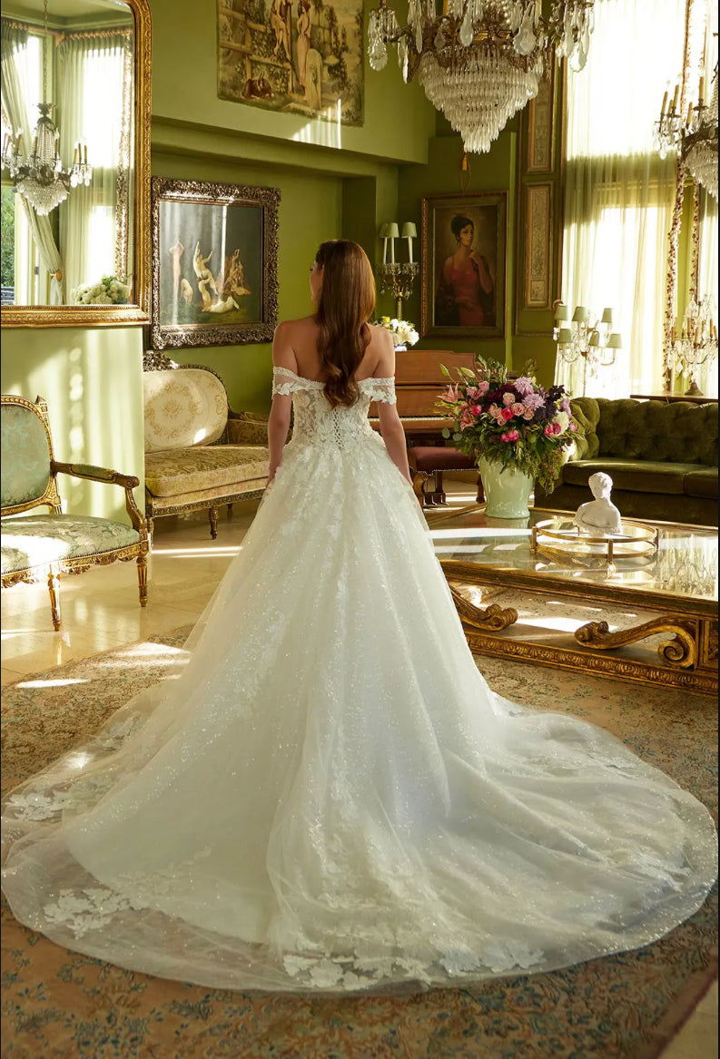Decorated with beads, sequins and floral embroidery. GL3602 GLS BY GLORIA