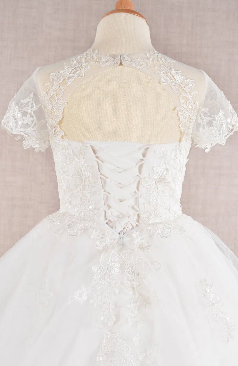 Embellished Bodice Short Sleeve Mesh Kids Dress GK113 GLS BY ELIZABETH K