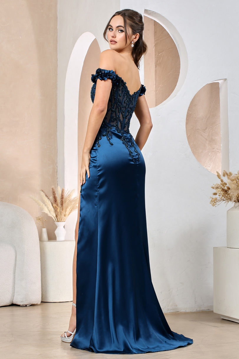 Fitted satin dress with beautiful embellished. 3199 by ADORA DISIGN