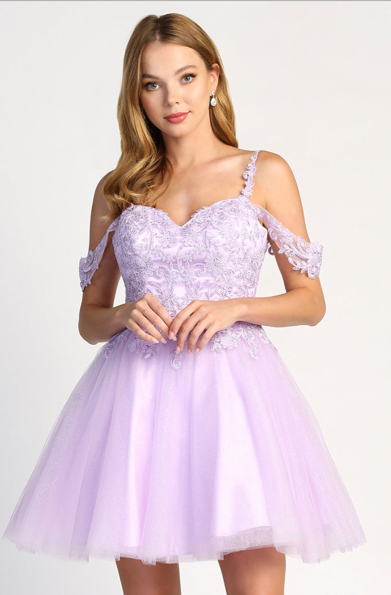 Beaded stones with a Corset, Off the Shoulder, A-Line Short Dress. 1006 BY ADORA DESIGN