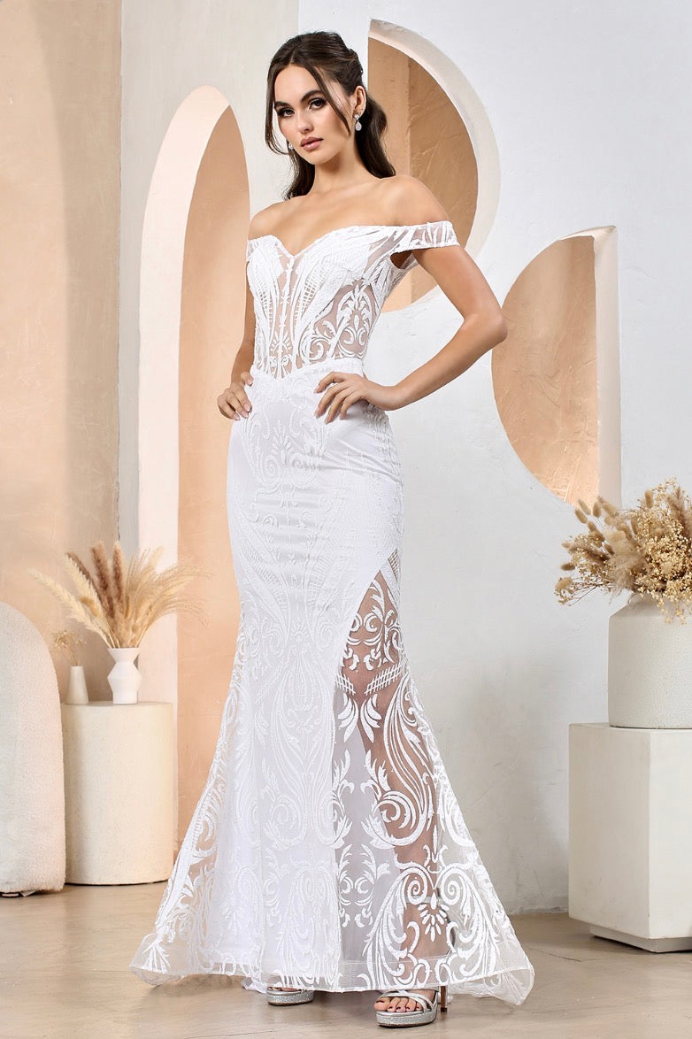 Embellishment with sequin design, see-through corset. 3168-01 BY ADORA DESIGN