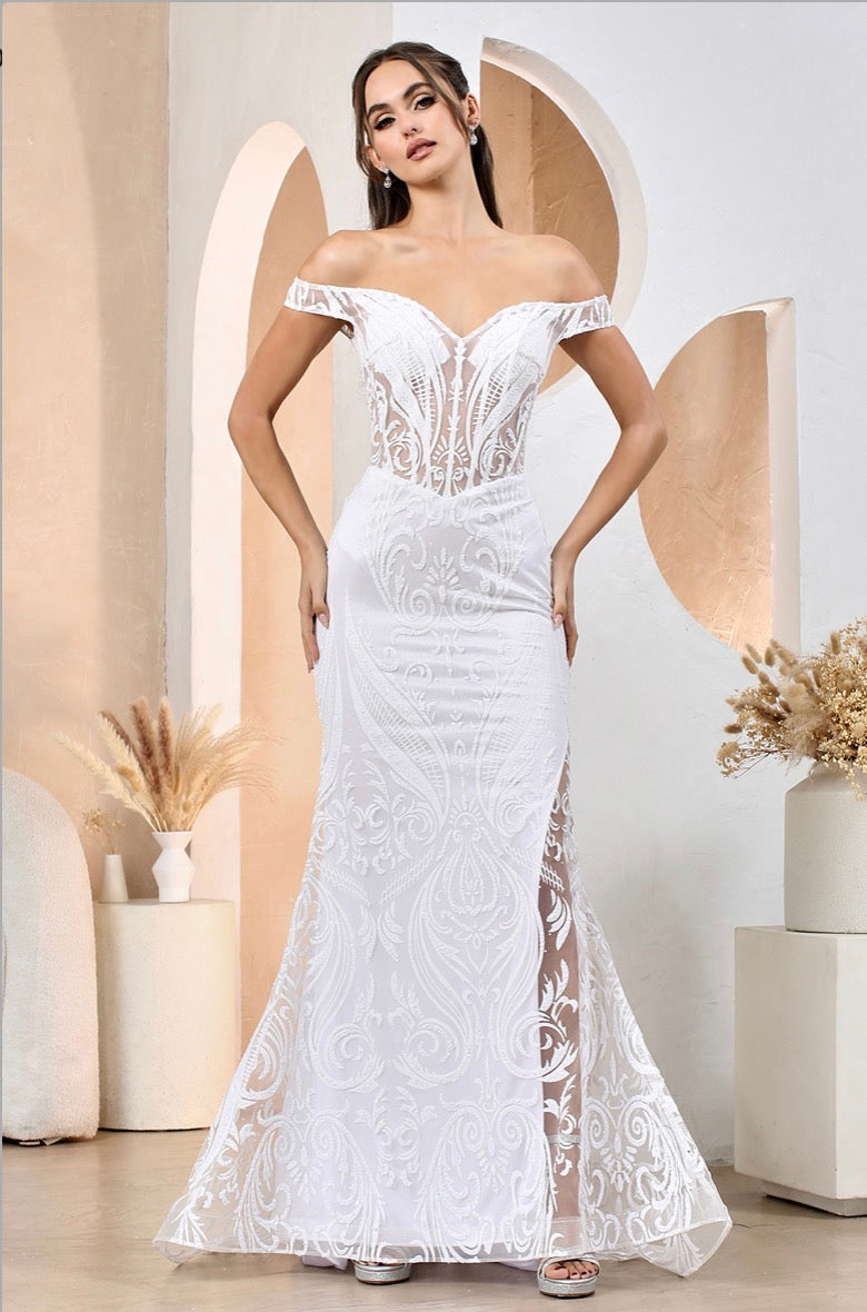 Embellishment with sequin design, see-through corset. 3168-01 BY ADORA DESIGN
