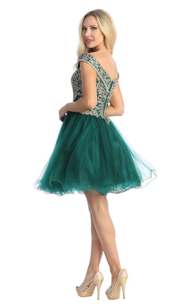 Floral gold Applique Dress. 6247L BY LET´S CORP