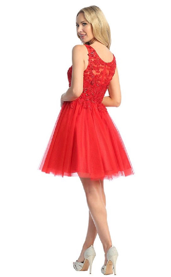 Lace Illusion Top A-line Short Dress. 6277L BY LET´S CORP