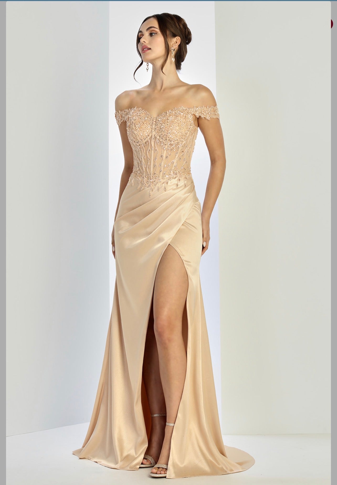 Fitted satin dress with beautiful embellished. 3258 by ADORA DESIGN
