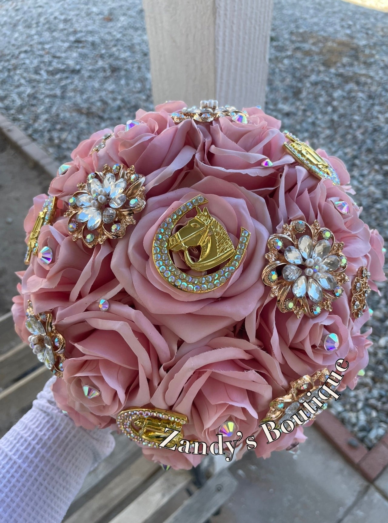 Blush with Gold Brooches and Horse Pendant Bouquet. BL030 by MARINA’S CRAFT. PREORDER AVAILABLE!