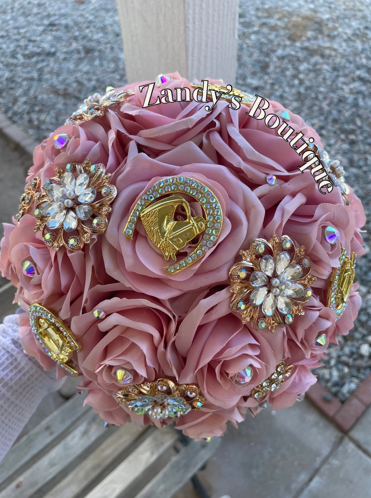 Blush with Gold Brooches and Horse Pendant Bouquet. BL030 by MARINA’S CRAFT. PREORDER AVAILABLE!