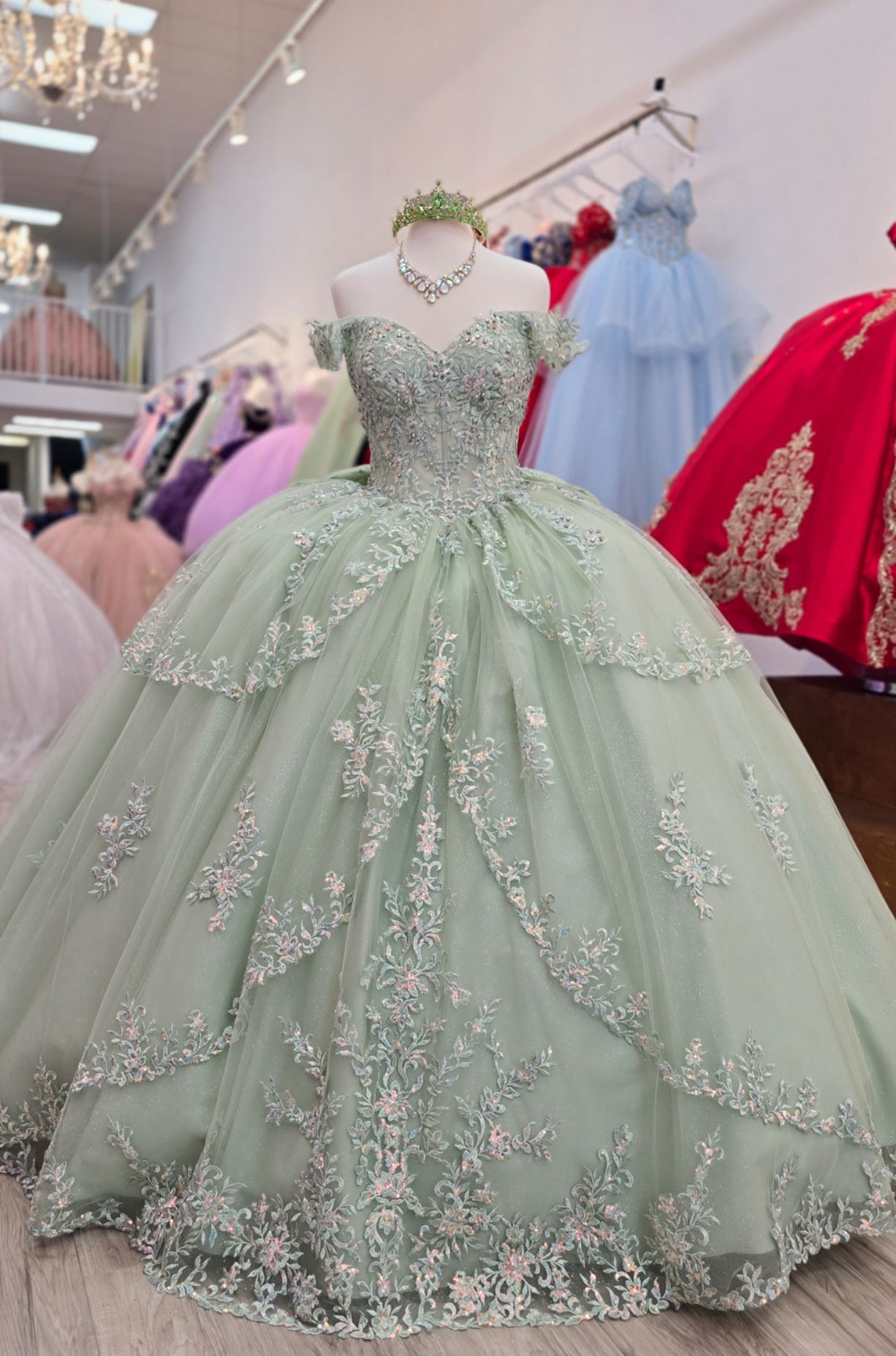 Multi-tiered Illusion Skirt, Off Shoulder. PQ1060 by Bella Couture