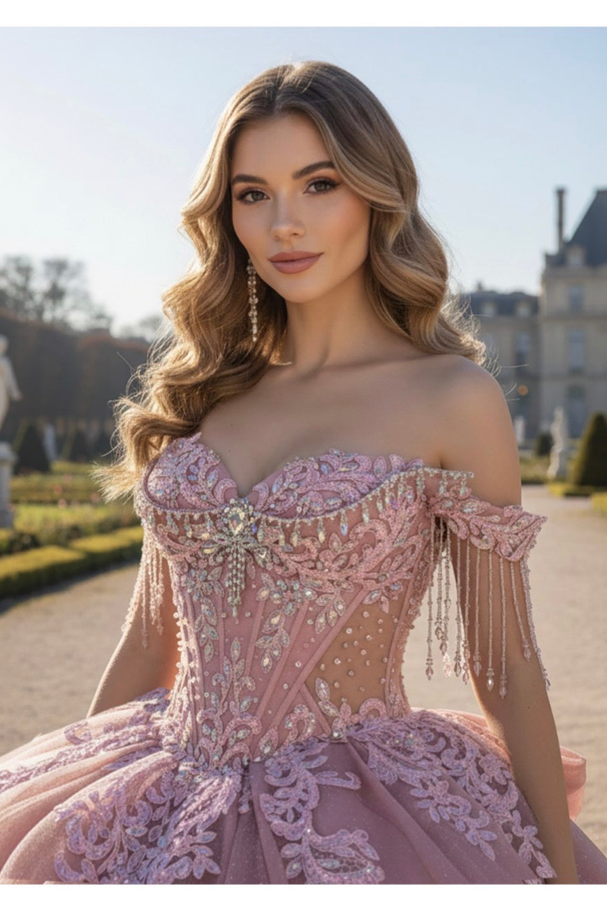 A stunning Rose quince dress with beaded on bodice. PQ1109 BY BELLA COUTURE