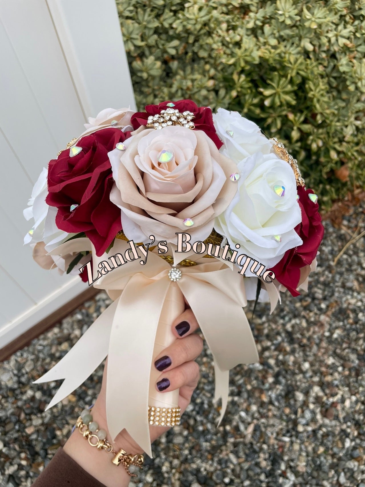 Burgundy, Ivory and Champagne with Gold Brooches. BURIVCH024 by MARINAS CRAFT. PREORDER AVAILABLE!