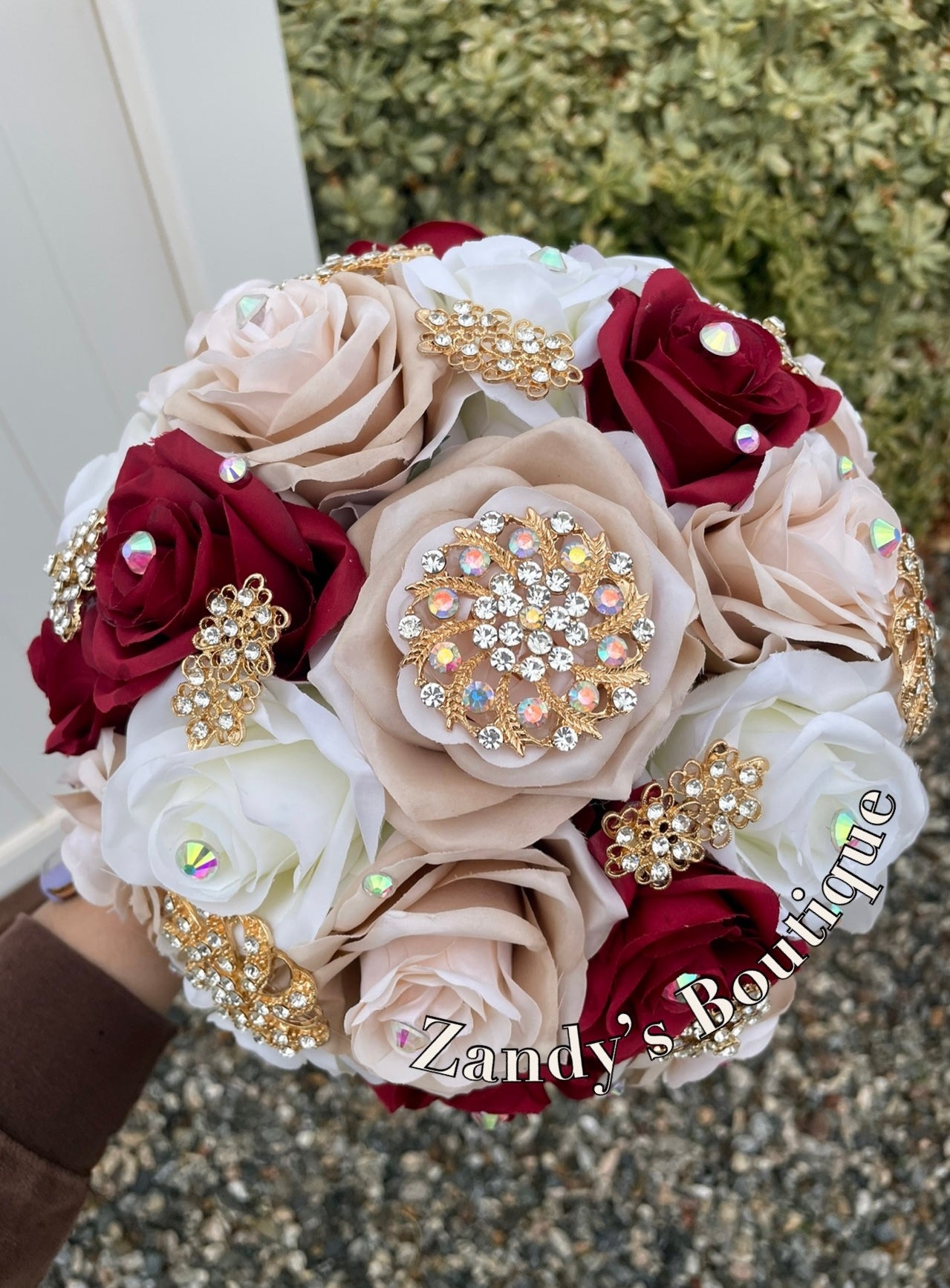 Burgundy, Ivory and Champagne with Gold Brooches. BURIVCH024 by MARINAS CRAFT. PREORDER AVAILABLE!