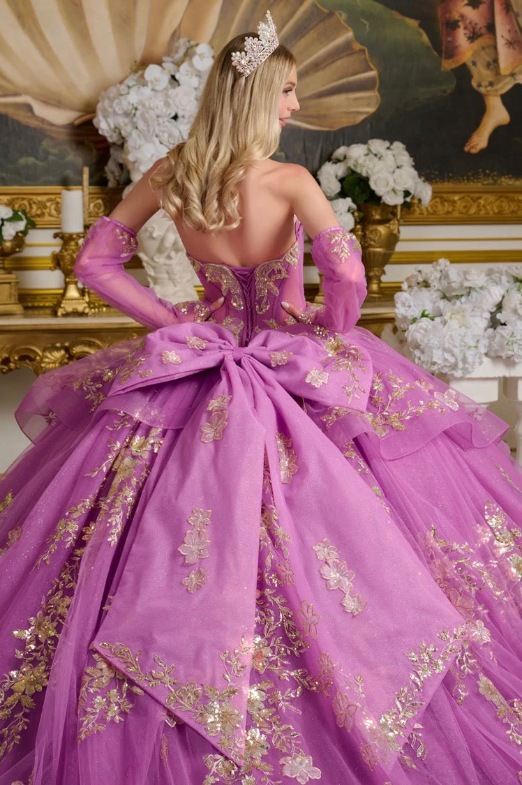 Detachable long off-the-shoulder sleeves provide versatile styling options. GL3647 by Elizabeth K