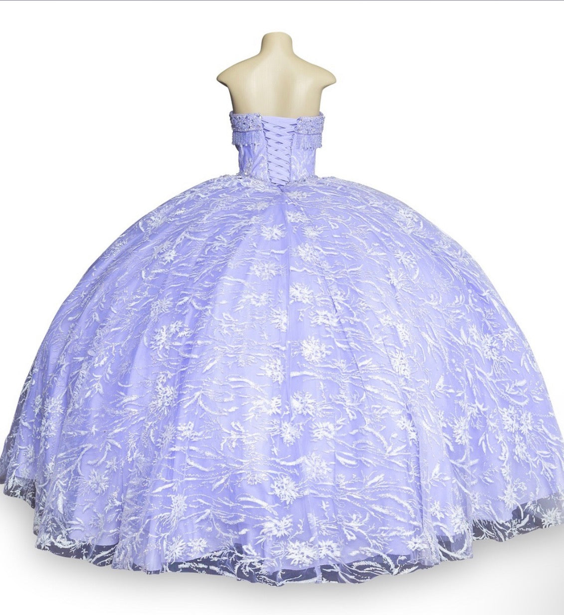 Off shoulder glitter tulle gown with rhinestone beaded applique. 8071J by Cinderella Couture