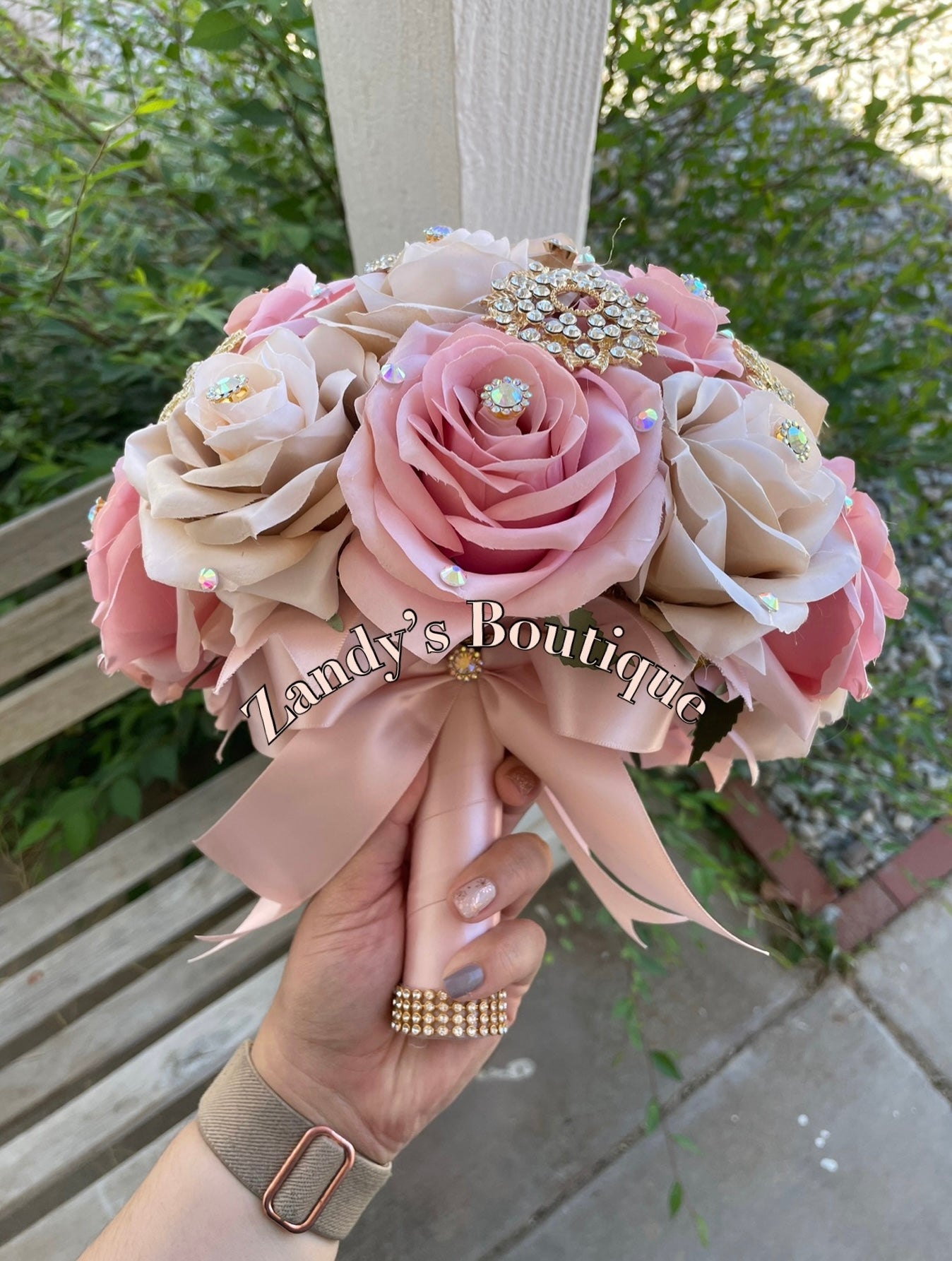 Champagne with Blush and Gold Brooches. CHBL041 by MARINA’S CRAFT. PREORDER AVAILABLE!
