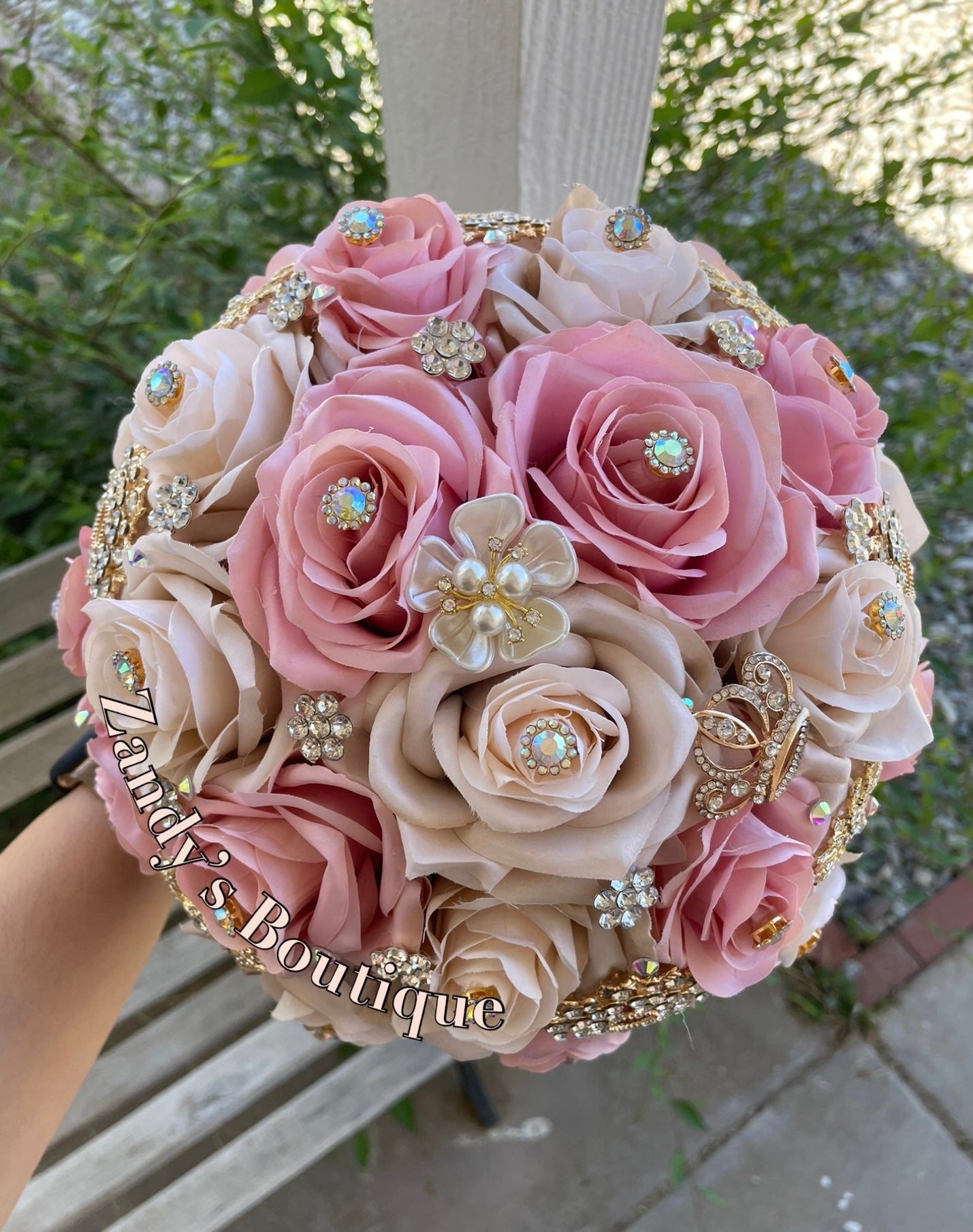 Champagne with Blush and Gold Brooches. CHBL041 by MARINA’S CRAFT. PREORDER AVAILABLE!