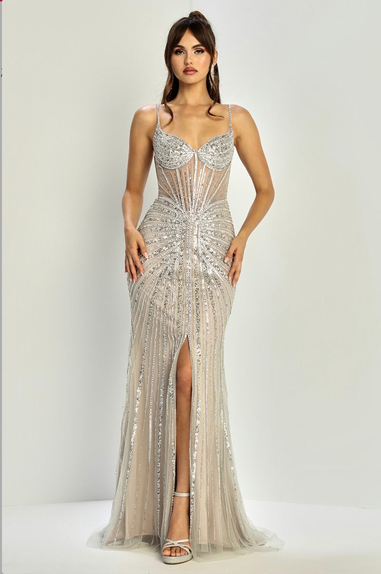 Decorated with jewel trim, this fitted dress. 3310 BY ADORA DESIGN