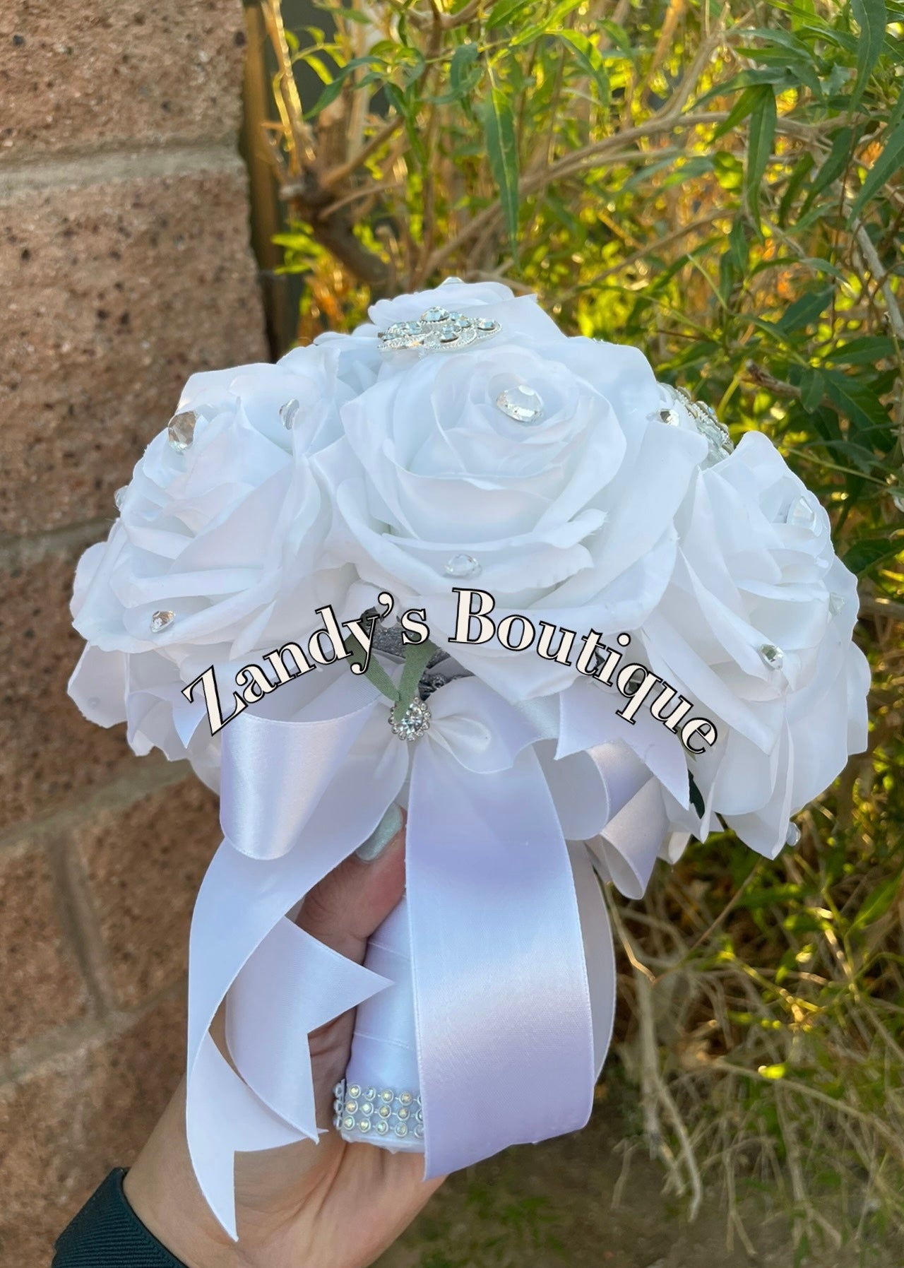 Small White Bouquet with Silver Brooches.WTE042 by MARINA’S CRAFT