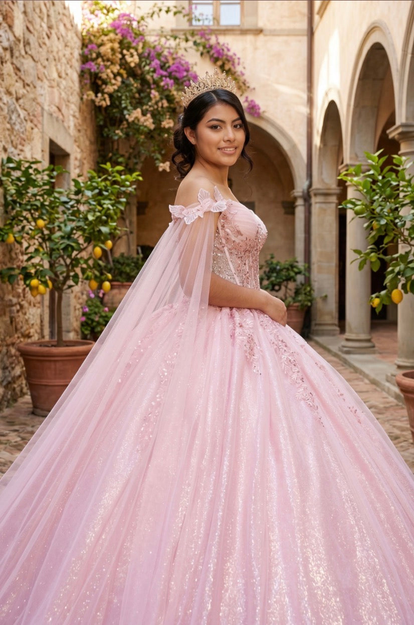 Corset Broach Off Shoulder Cape Quince. 8270J by Cinderella Couture.