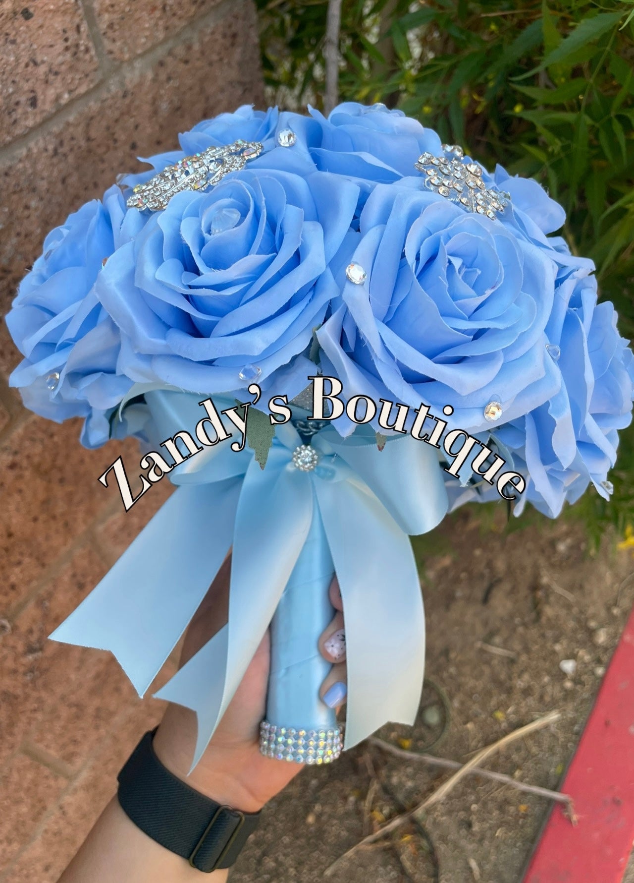 Light Blue with Silver Brooches. LB044 by MARINA’S CRAFT.
