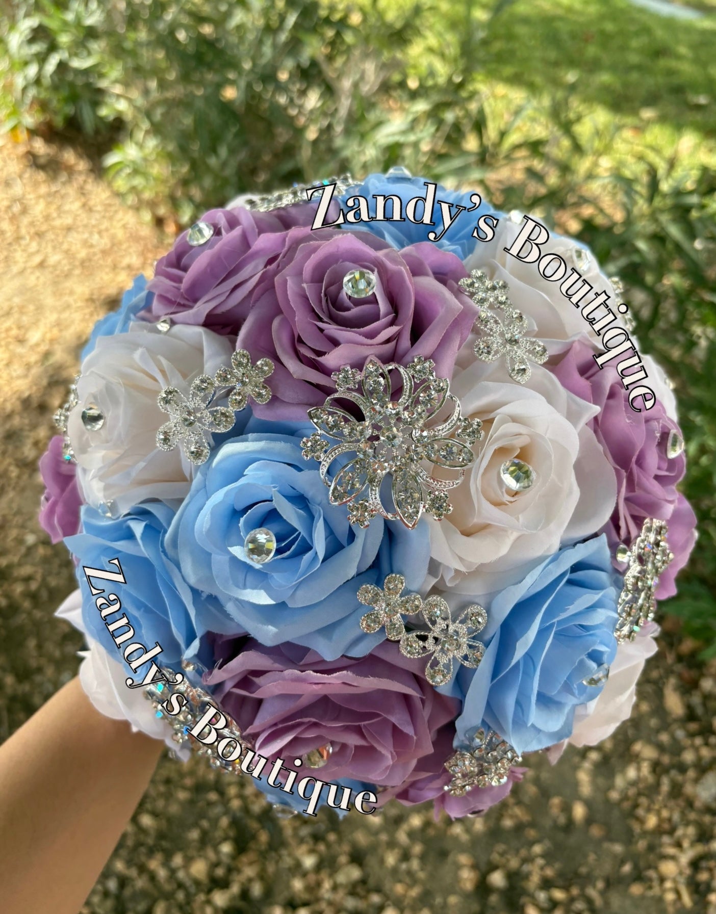 Cream, Lavender, and L.Blue with Silver Brooches. CRLLB045 by MARINA’S CRAFT.