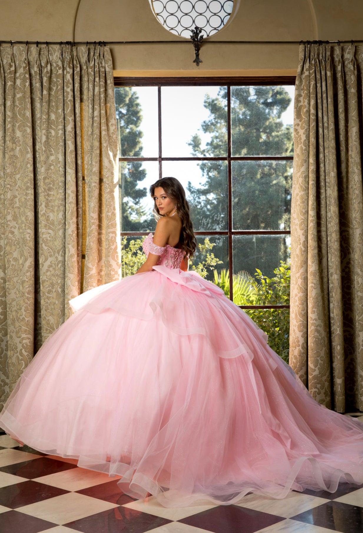 Beaded Bodice with Layered Quince Dress. PQ1063 by Bella Couture
