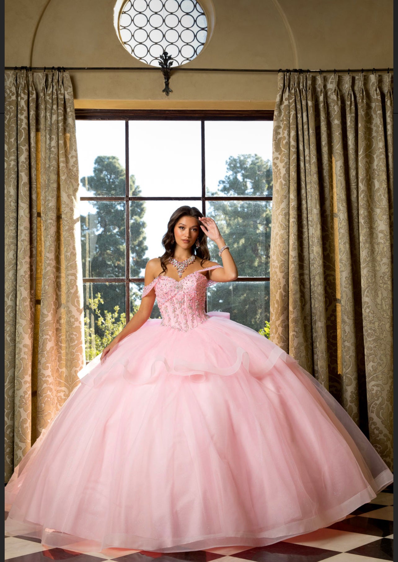 Beaded Bodice with Layered Quince Dress. PQ1063 by Bella Couture