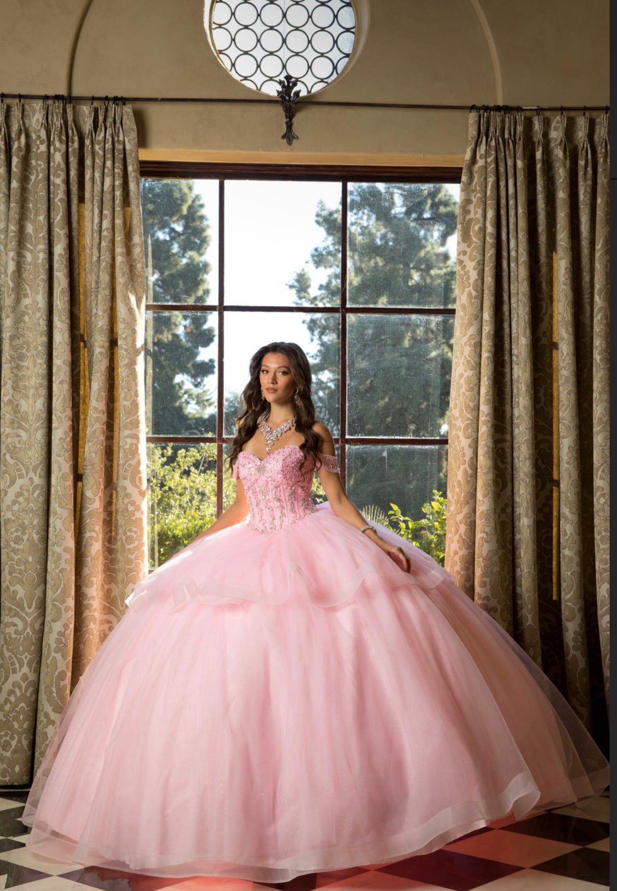 Beaded Bodice with Layered Quince Dress. PQ1063 by Bella Couture