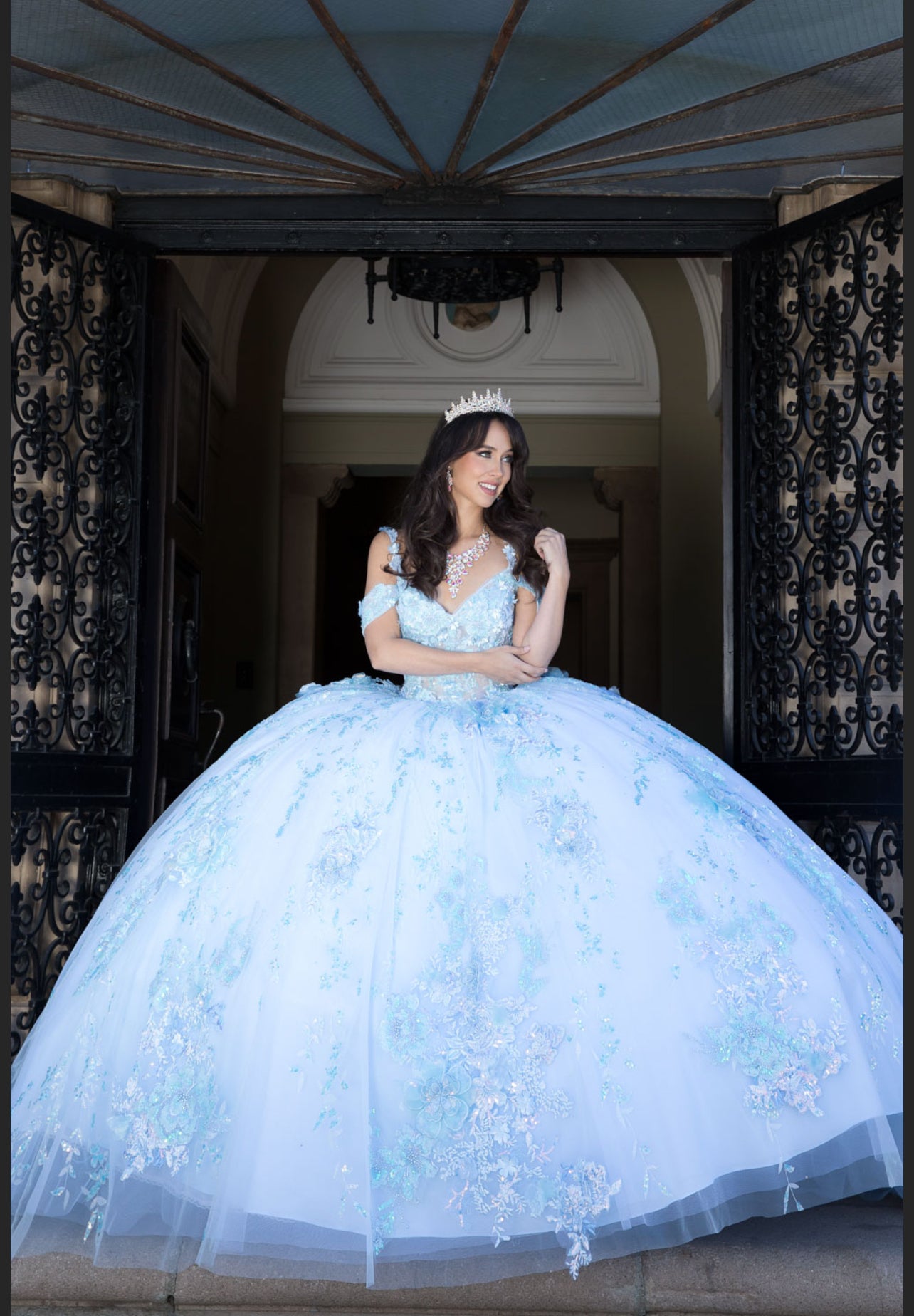 Floral Off-The-Shoulder With Embroidery and Sequin Detail. PQ1048 by Bella Couture