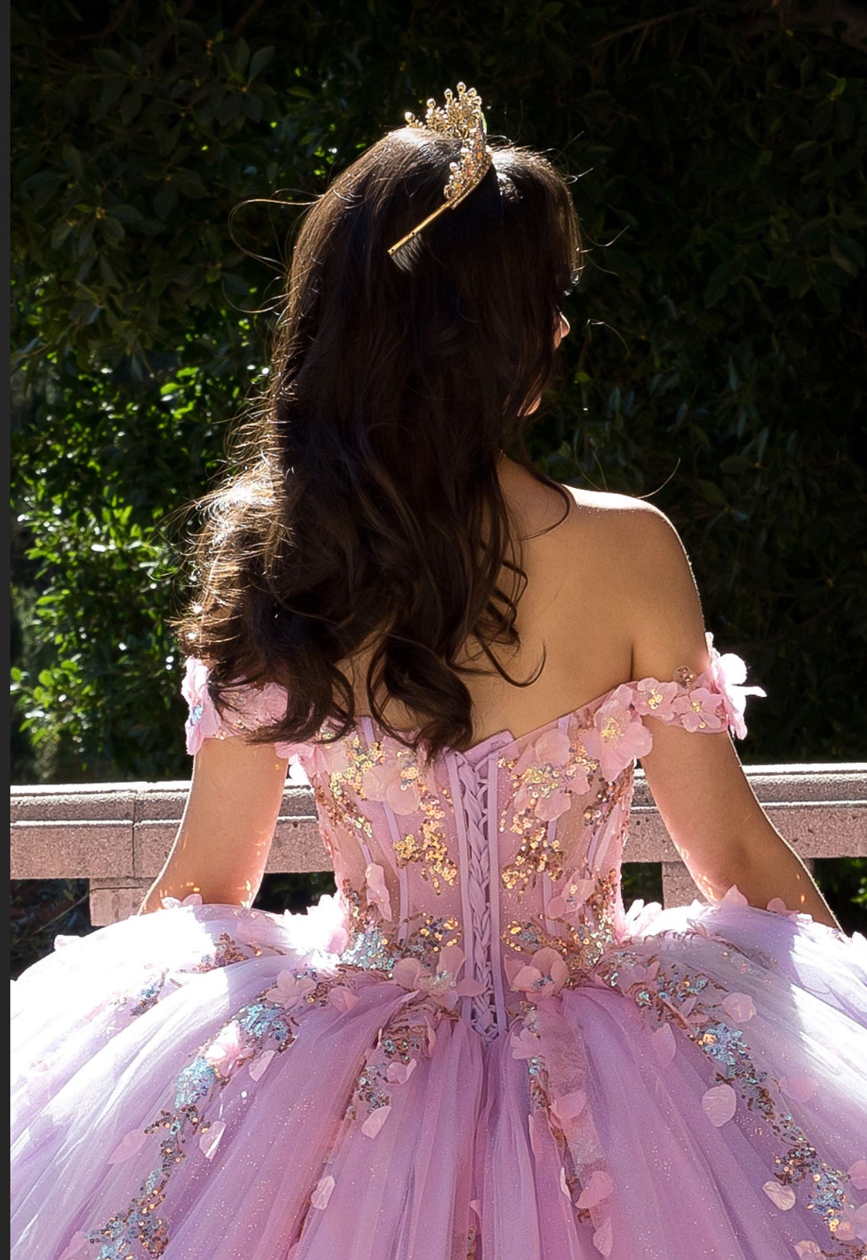 See Through Corset, Off the shoulder, Lilac Ombre Quince Dress. PQ1066 by Bella Couture