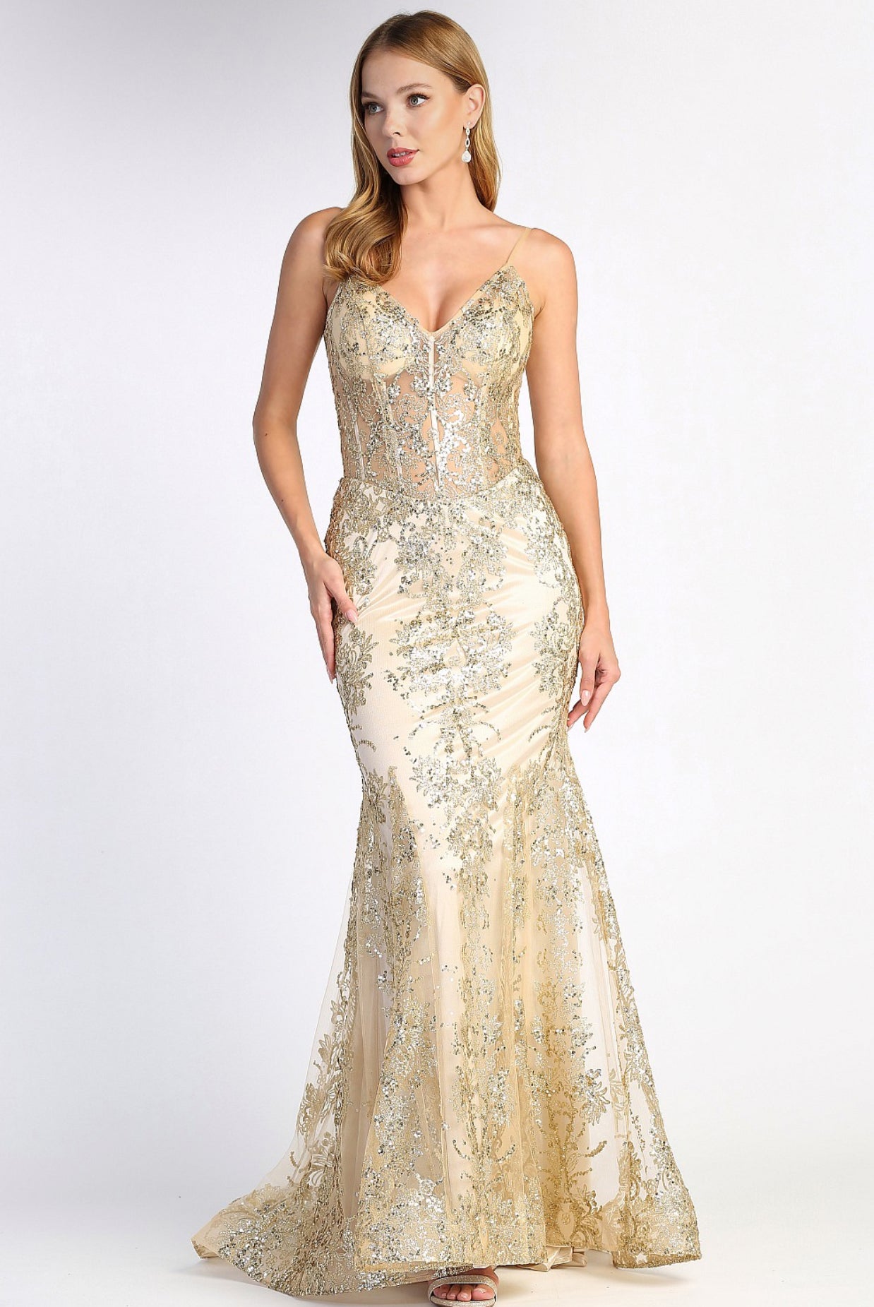 With glitter fabric and a little touch of see-through corset. 3053N by ADORA DESIGN