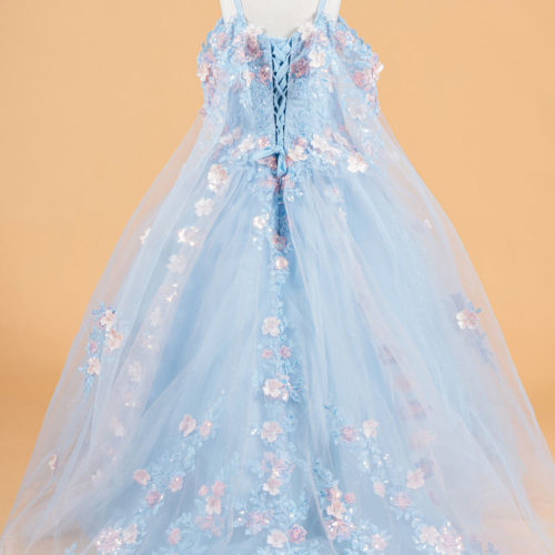 3D Flower Dress and Butterfly, Detachable Cape Sleeve GK118 GLS BY ELIZABETH K