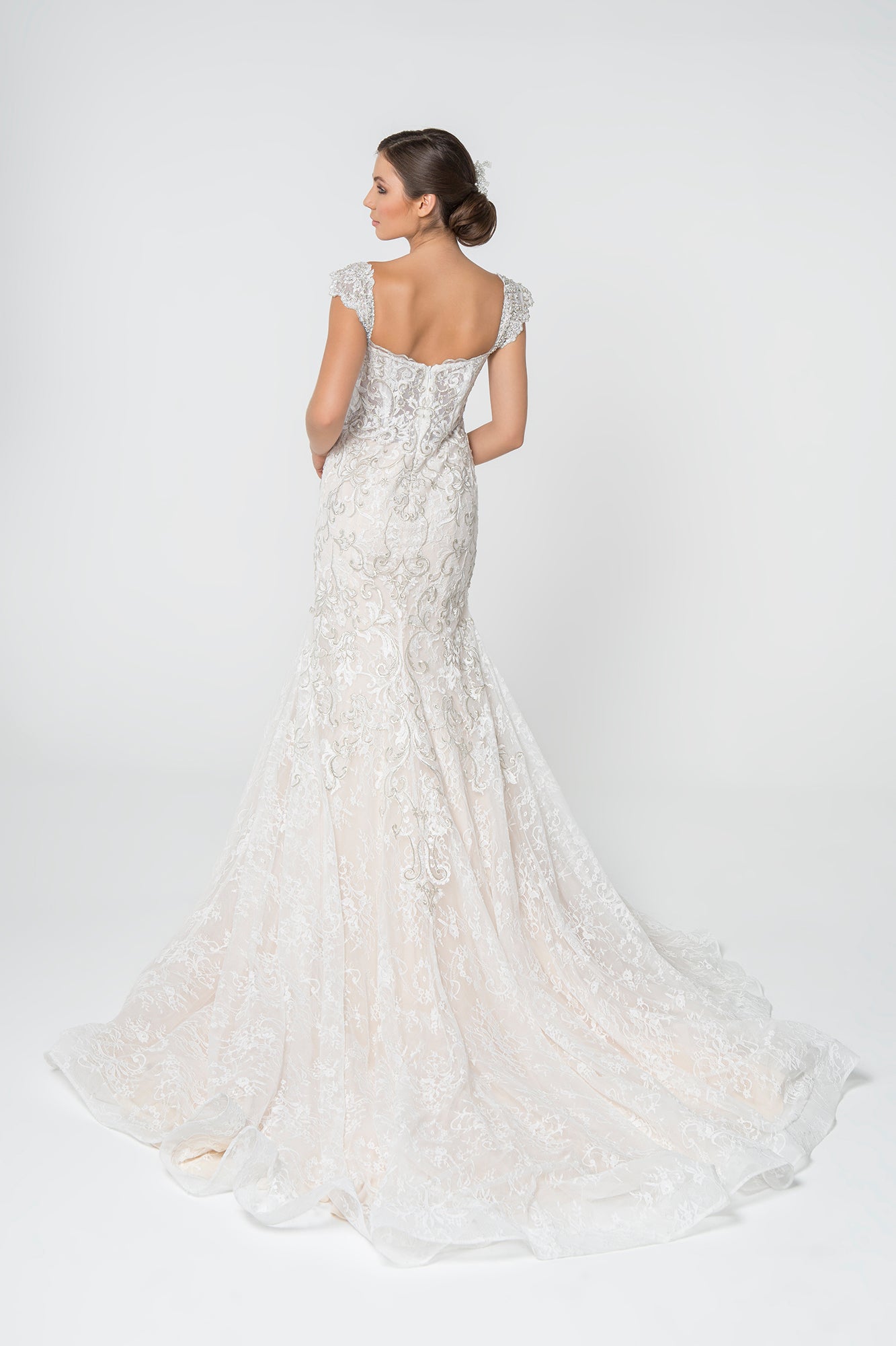 Jewel and Embroidery Embellished Mesh Wedding Gown GL2822 (GLS) BY GLORIA