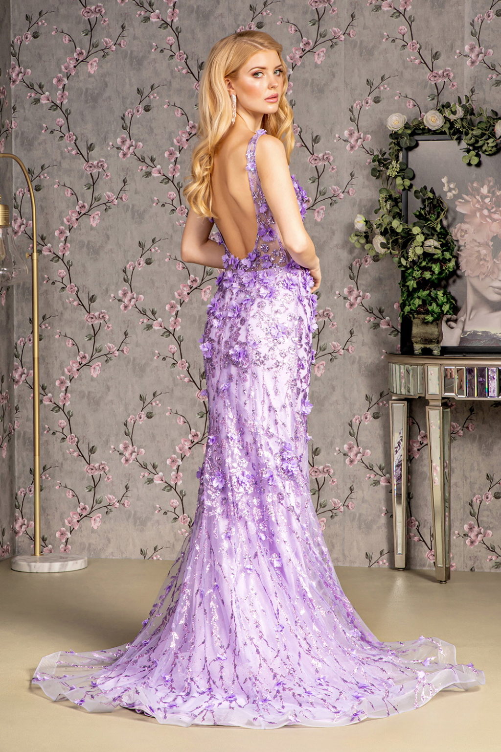 Jewel Glitter Sheer Bodice Mesh Mermaid Long Dress GL3410 GLS BY GLORIA