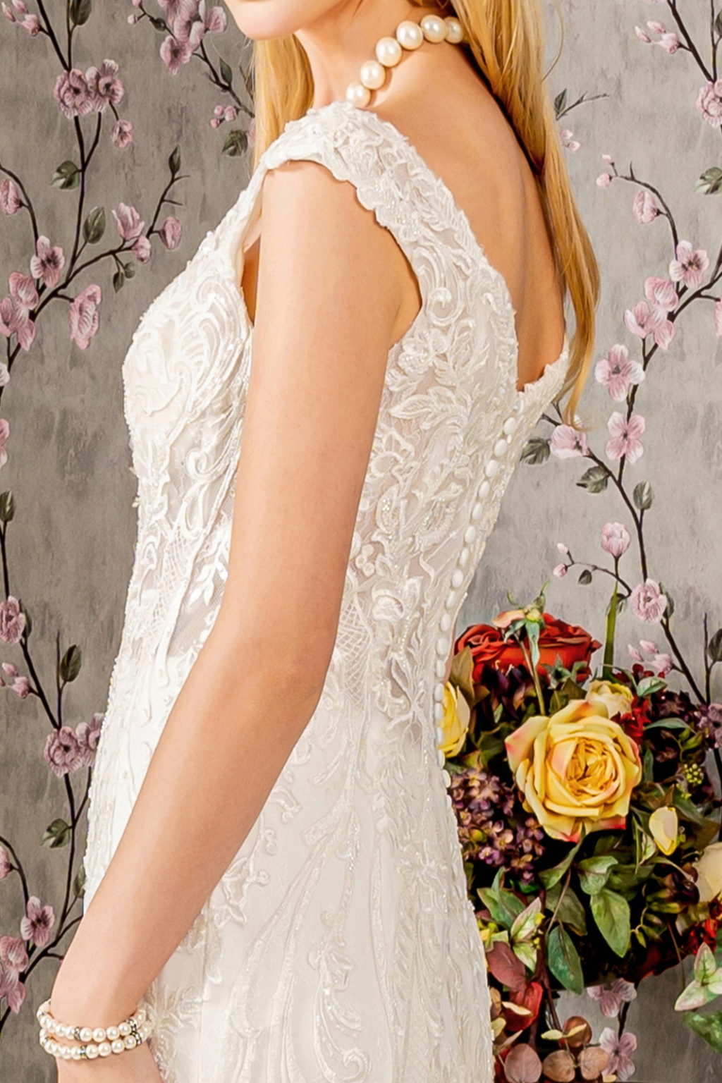 Jewel Embroidery Sheer Bodice Mesh Trumpet Wedding Gown GL3490 GLS BY GLORIA