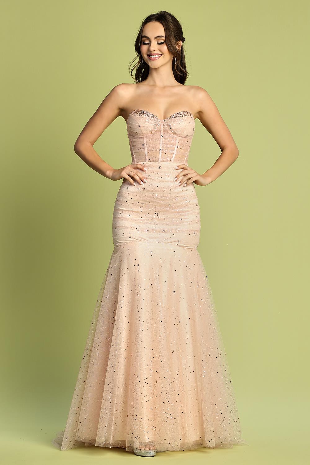 This dress combines glamour, sophistication, and a touch of sparkle to make your night unforgettable. 3207 BY ADORA DESIGN