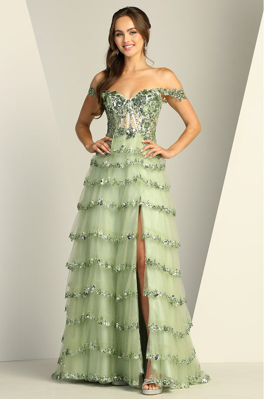 This dress perfect for prom or any glamorous event where you want to feel confident, radiant, and unforgettable. 3213 BY ADORA DESIGN