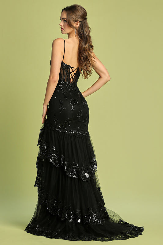 Formal Dress offers a stunning, fitted silhouette with intricate applique detailing and sparkling sequins. 3219 BY ADORA DESIGN