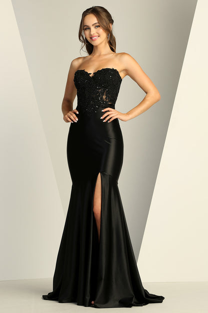 This strapless gown hugs your curves for a sleek, sculpted look. 3226 BY ADORA DESIGN