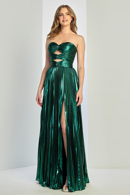BEAUTIFUL DRESS WITH A TOUCH OF JEWELRY FLOWERS IN FRONT WITH METALLIC FABRIC 3261 BY ADORA DESIGN
