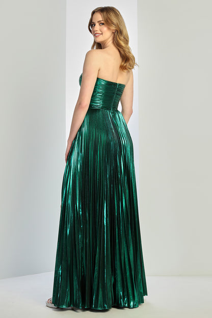 BEAUTIFUL DRESS WITH A TOUCH OF JEWELRY FLOWERS IN FRONT WITH METALLIC FABRIC 3261 BY ADORA DESIGN