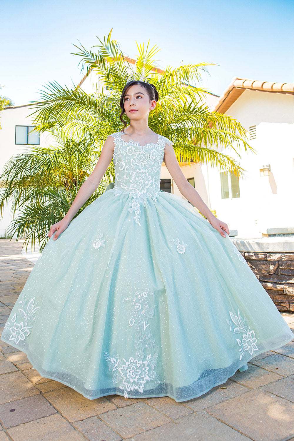 3d puff print elegant dress with detachable back ribbon 5116 BY CIDERELLA COUTURE