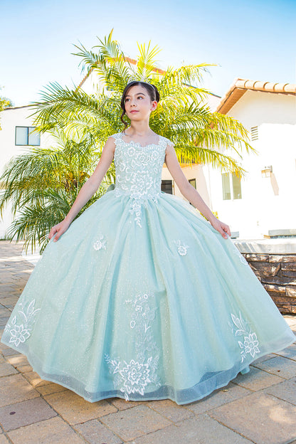 3d puff print elegant dress with detachable back ribbon 5116 BY CIDERELLA COUTURE