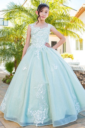 3d puff print elegant dress with detachable back ribbon 5116 BY CIDERELLA COUTURE