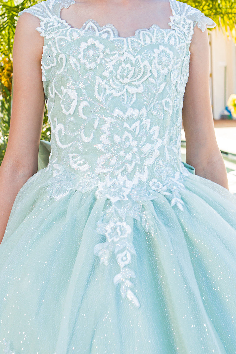 3d puff print elegant dress with detachable back ribbon 5116 BY CIDERELLA COUTURE