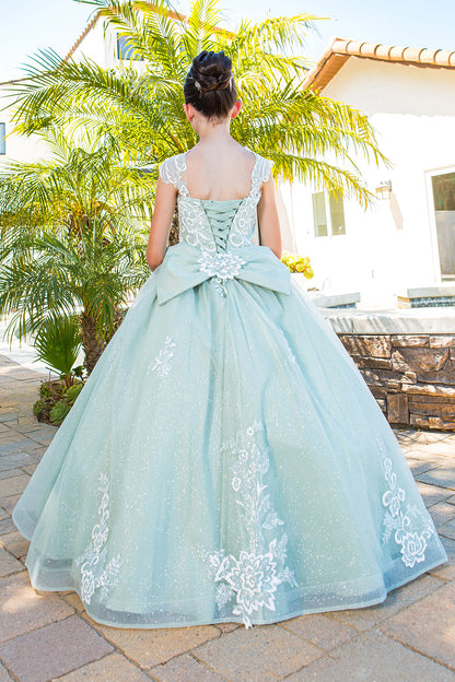 3d puff print elegant dress with detachable back ribbon 5116 BY CIDERELLA COUTURE