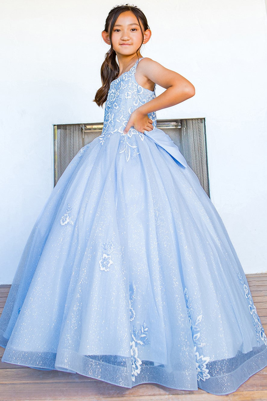 3d puff print elegant dress with detachable back ribbon 5116 BY CIDERELLA COUTURE