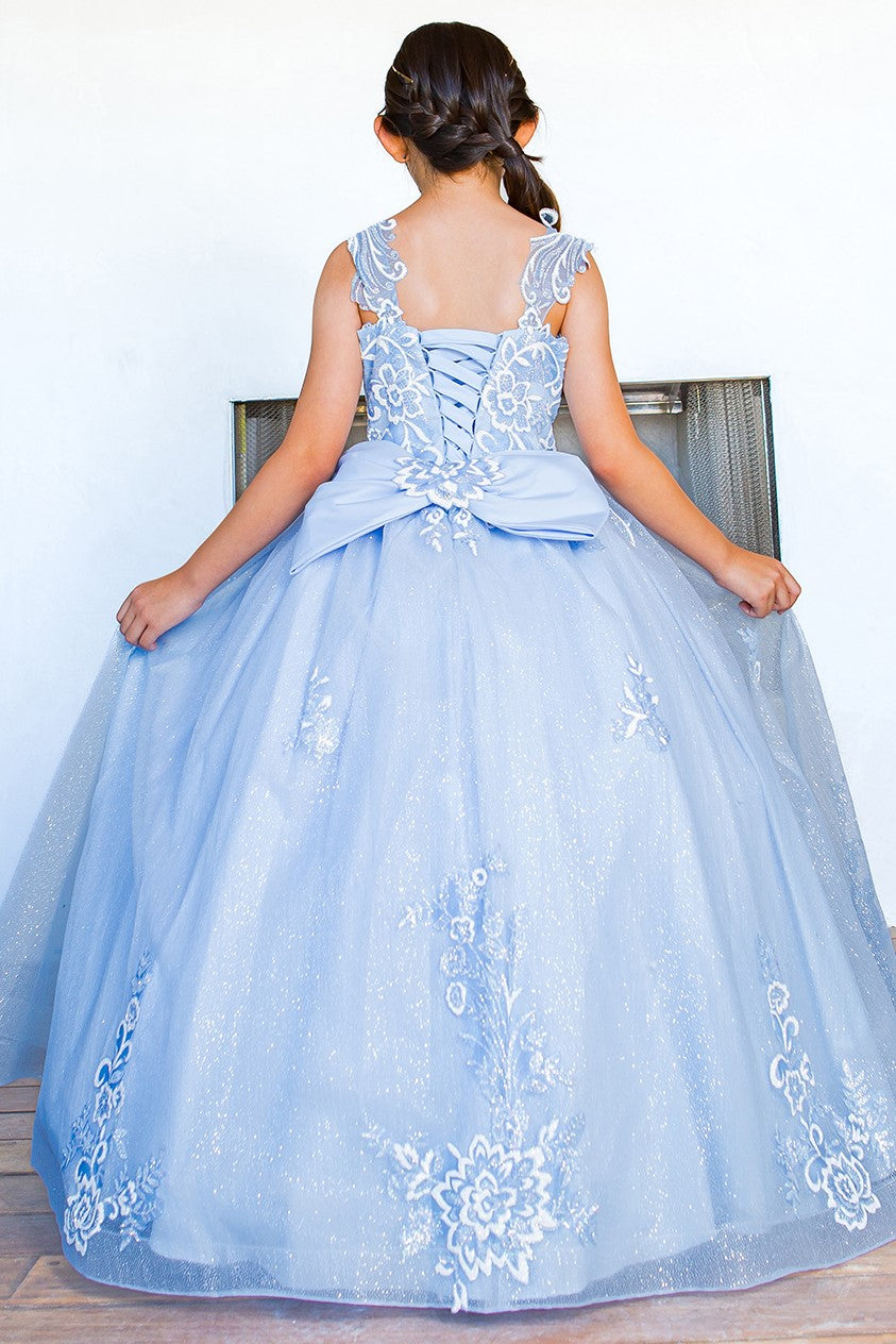 3d puff print elegant dress with detachable back ribbon 5116 BY CIDERELLA COUTURE