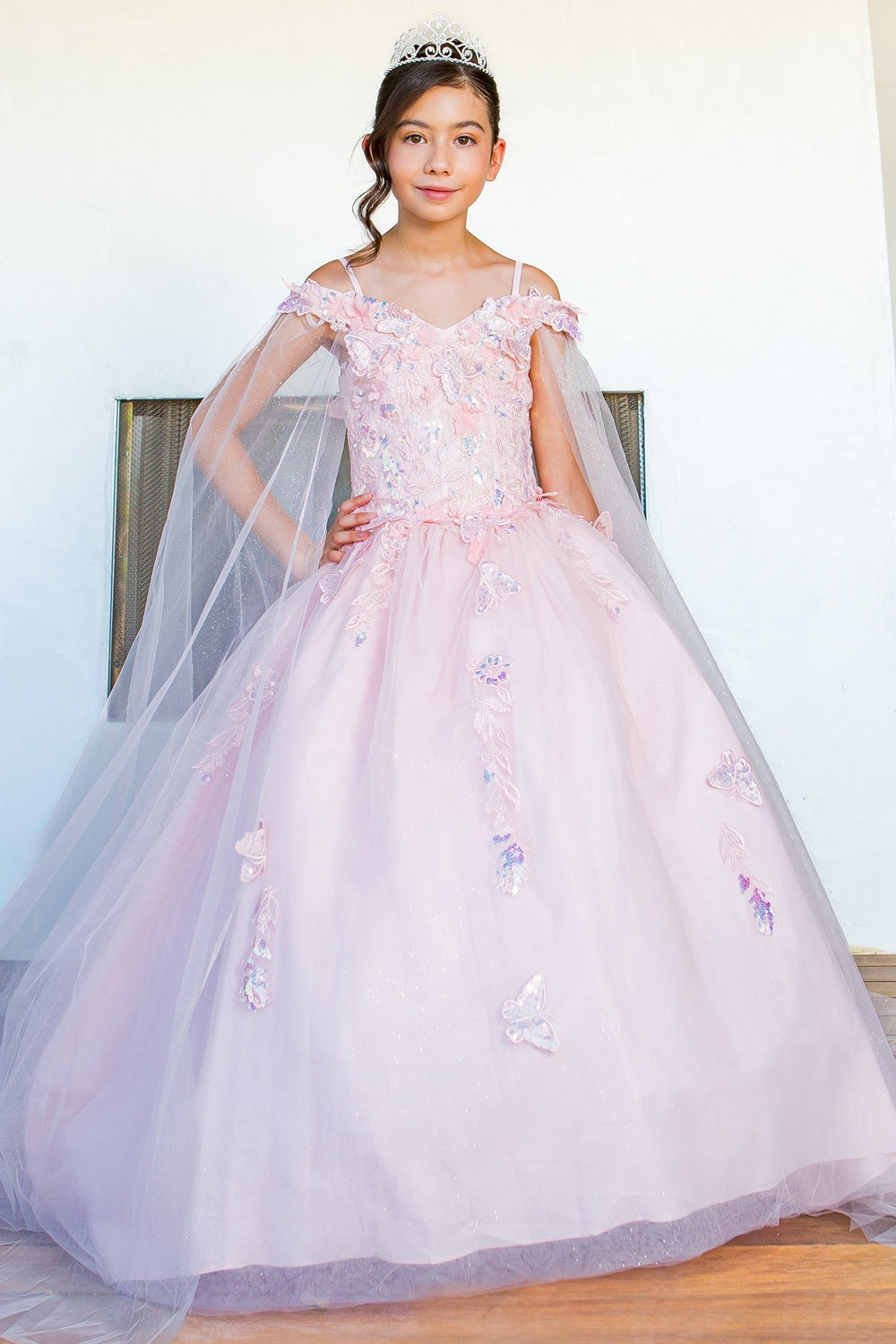 3D floral off shoulder ball gown with glitter skirt, 8075 by Cinderella Couture