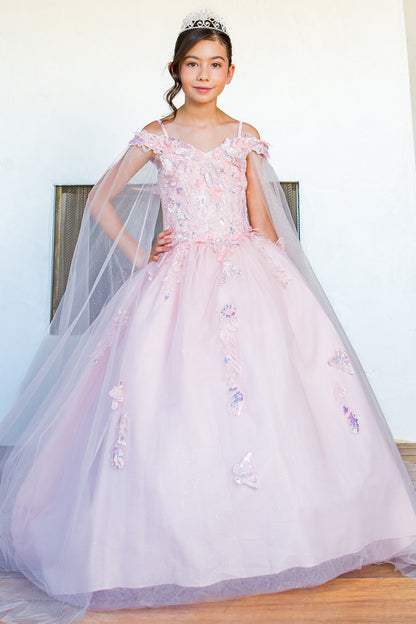 3D floral off shoulder ball gown with glitter skirt, 8075 by Cinderella Couture