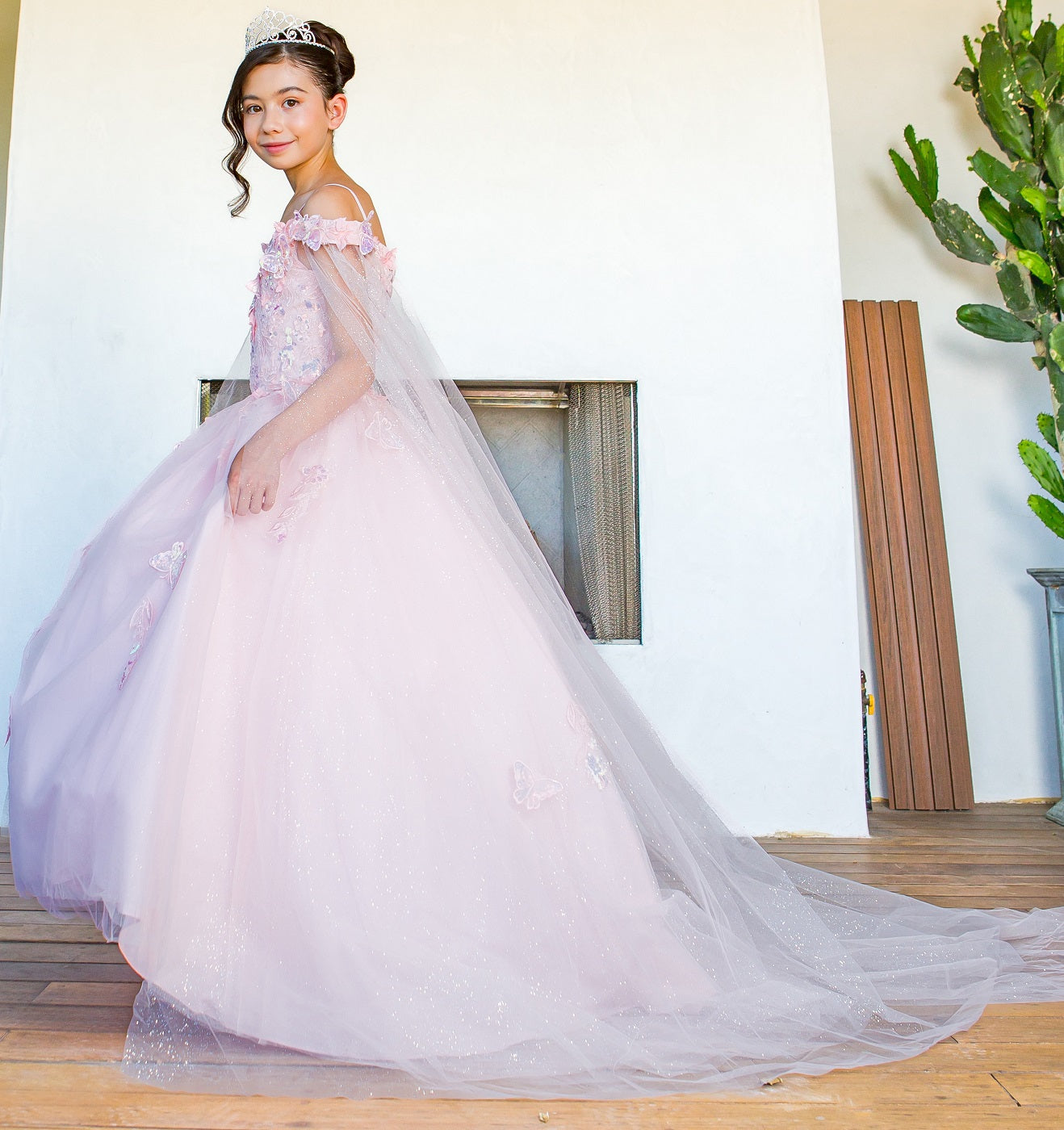 3D floral off shoulder ball gown with glitter skirt, 8075 by Cinderella Couture